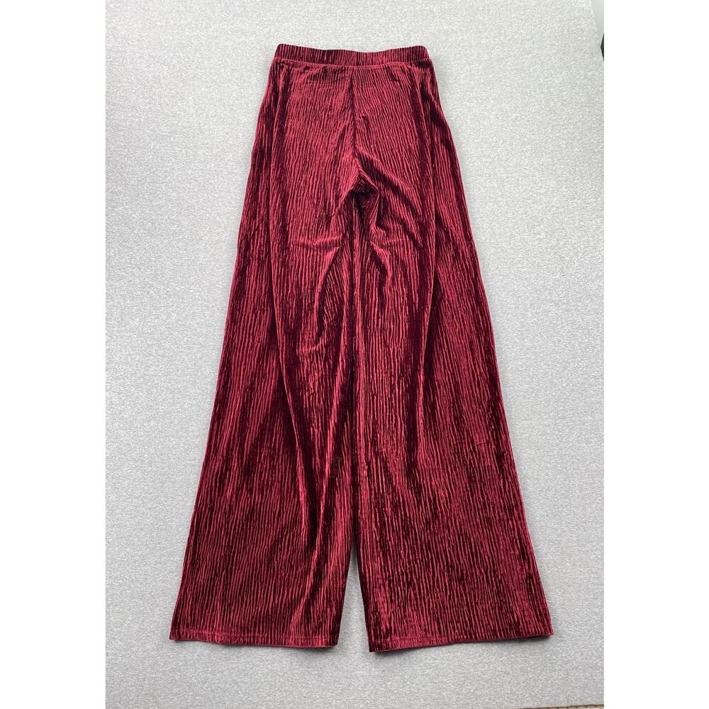 Naked Wardrobe Velvet Wide-Leg Pants Womens M Red Plush Whimsigoth Glam Pull-On - Picture 2 of 11